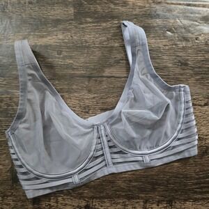 VICTORIA'S SECRET Plunge Bra Womens 32DD Grey Good Mesh Strappy Cage Underwire